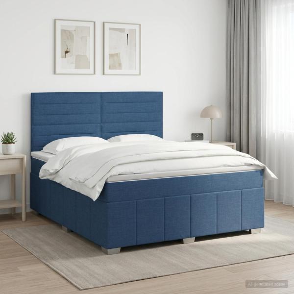 ARDEBO.de - Boxspringbett mit Matratze mit Kopfteil Blau 140 x 200 cm Stoff