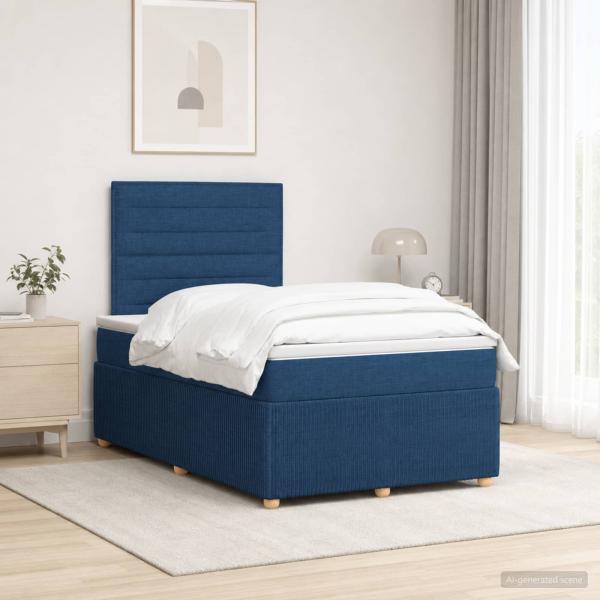 ARDEBO.de - Boxspringbett mit Matratze mit Kopfteil Blau 120 x 200 cm Stoff