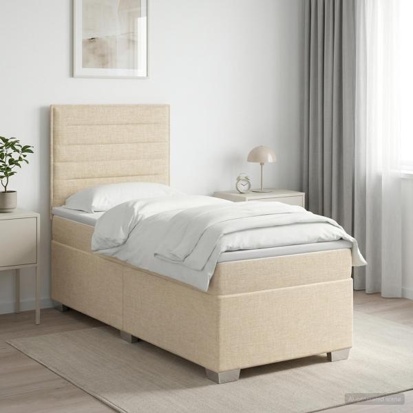 Boxspringbett mit Matratze mit Kopfteil Creme 90 x 200 cm Stoff