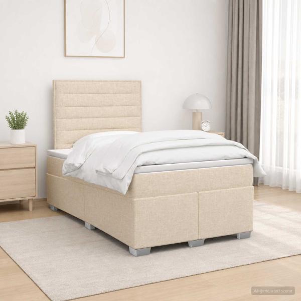 ARDEBO.de - Boxspringbett mit Matratze Creme 120 x 200 cm Stoff