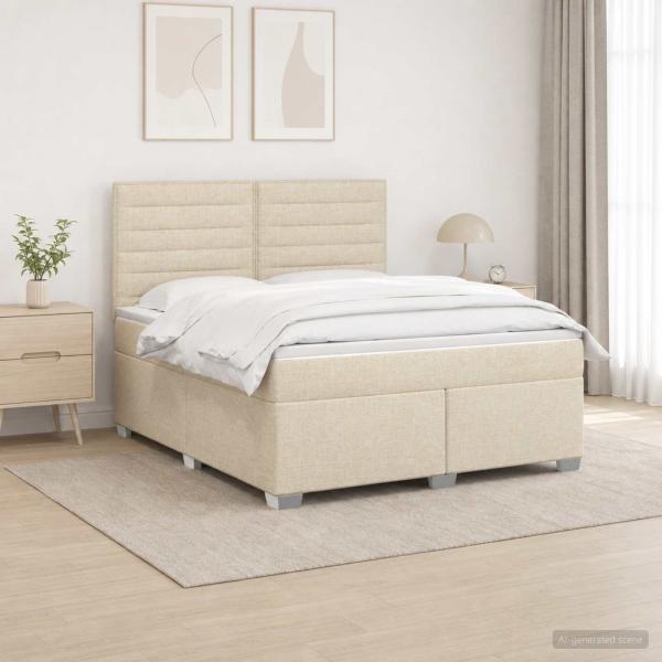 ARDEBO.de - Boxspringbett mit Matratze Creme 140 x 200 cm Stoff