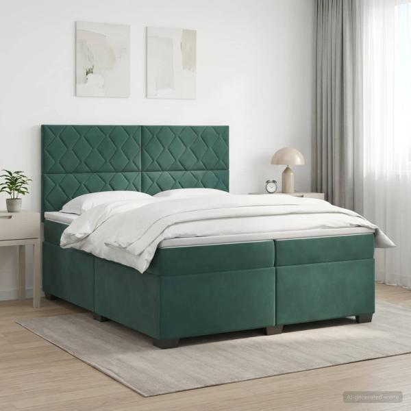 ARDEBO.de - Boxspringbett mit Matratze Dunkelgrün 200 x 200 cm Samt