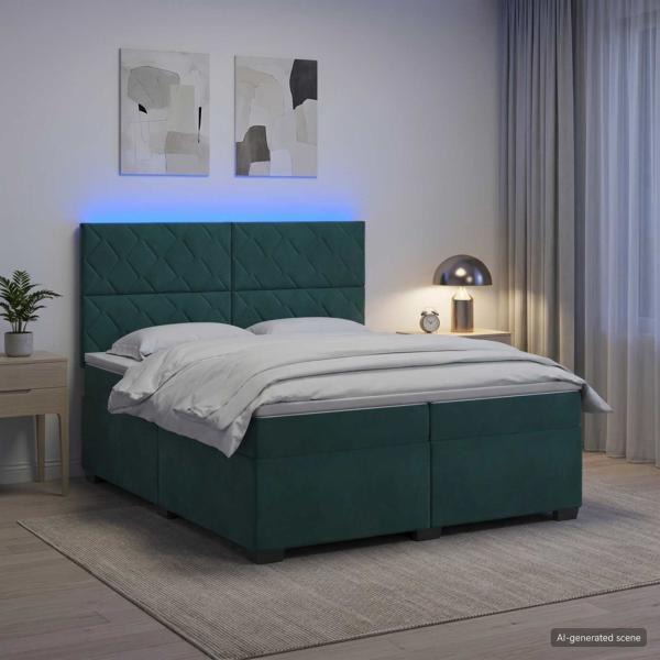 Boxspringbett mit Matratze Dunkelgrün 200 x 200 cm Samt