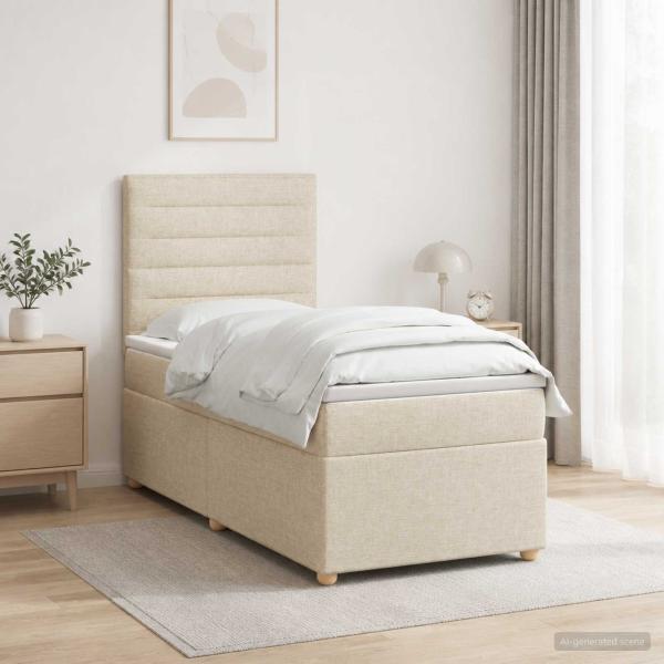 Boxspringbett mit Matratze mit Kopfteil Creme 80 x 200 cm Stoff