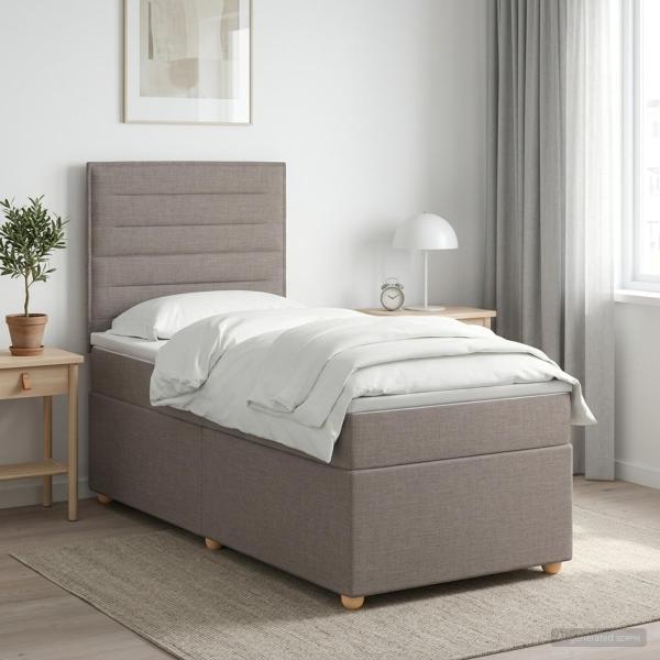 ARDEBO.de - Boxspringbett mit Matratze mit Kopfteil Taupe 90 x 200 cm Stoff