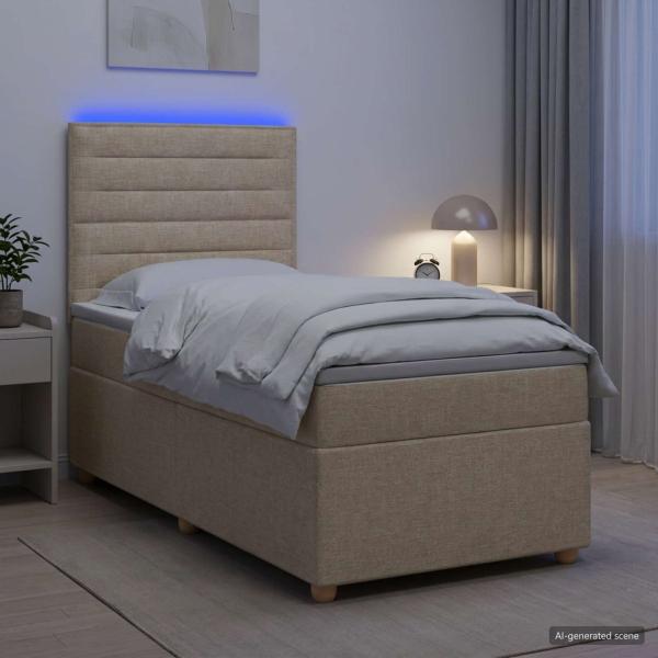 ARDEBO.de - Boxspringbett mit Matratze mit Kopfteil Creme 90 x 200 cm Stoff
