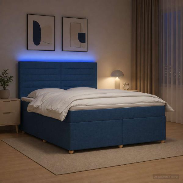 ARDEBO.de - Boxspringbett mit Matratze mit Kopfteil Blau 140 x 190 cm Stoff