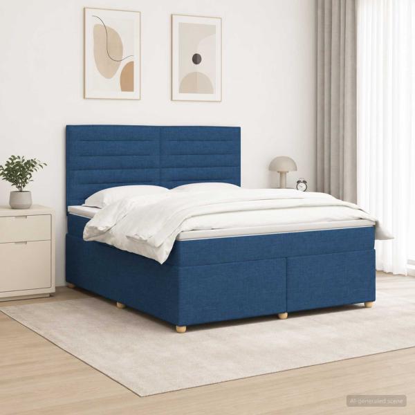 Boxspringbett mit Matratze mit Kopfteil Blau 160 x 200 cm Stoff