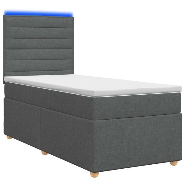 LED Boxspringbett mit Matratze Dunkelgrau 90 x 190 cm Stoff