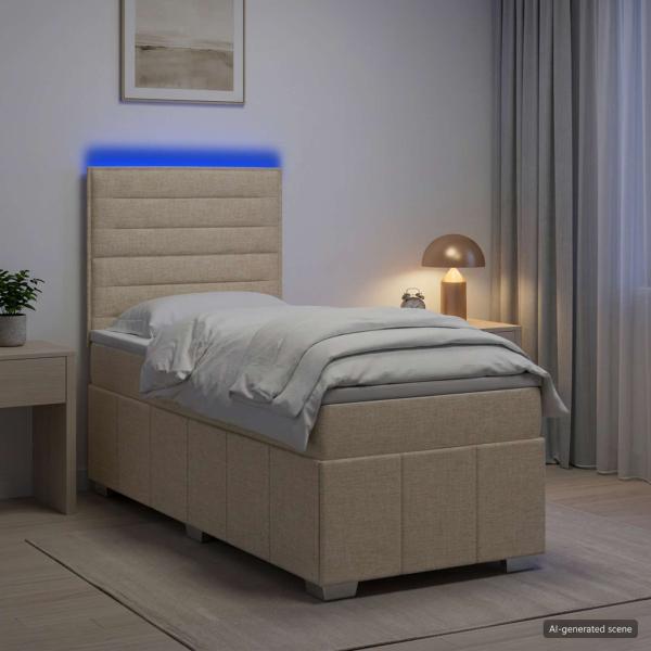 ARDEBO.de - LED Boxspringbett mit Matratze Creme 90 x 200 cm Stoff