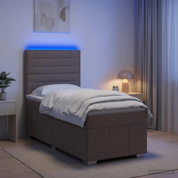 ARDEBO.de - LED Boxspringbett mit Matratze Taupe 100 x 200 cm Stoff