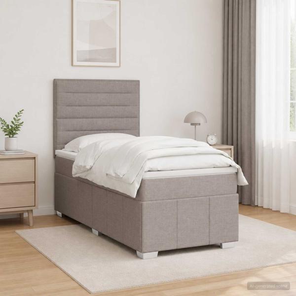 LED Boxspringbett mit Matratze Taupe 100 x 200 cm Stoff