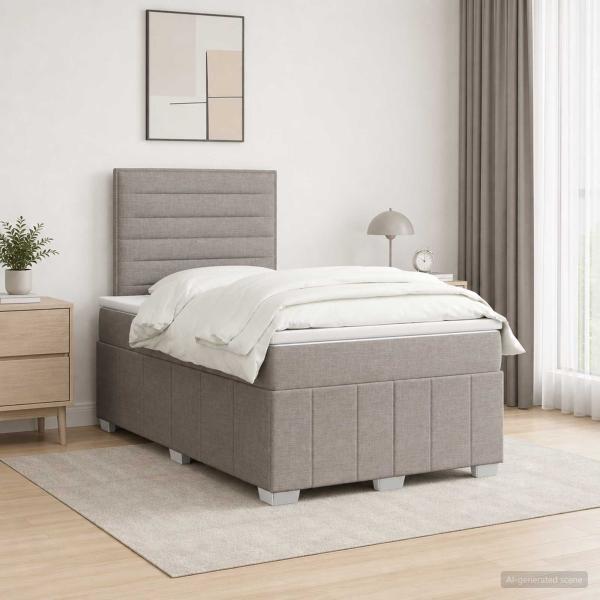 ARDEBO.de - LED Boxspringbett mit Matratze Taupe 120 x 190 cm Stoff