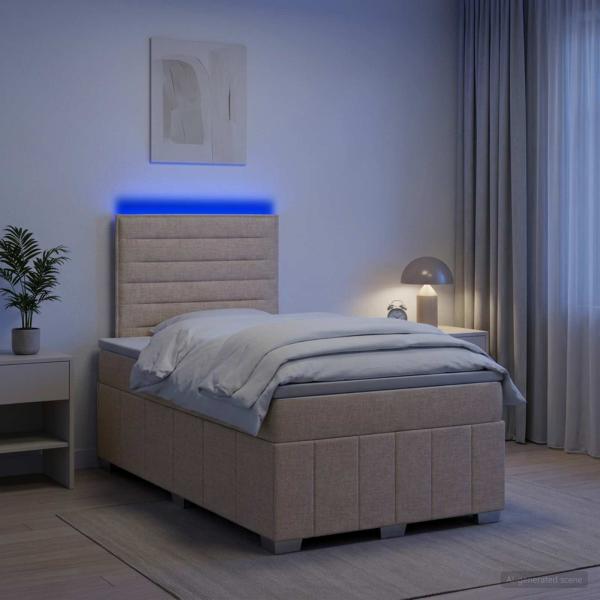 ARDEBO.de - LED Boxspringbett mit Matratze Creme 120 x 190 cm Stoff