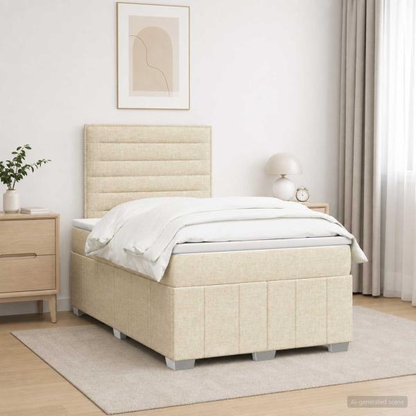 LED Boxspringbett mit Matratze Creme 120 x 190 cm Stoff