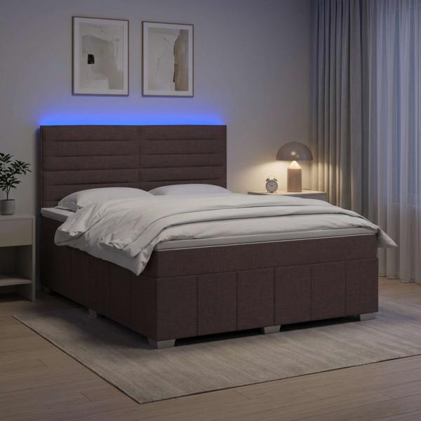 ARDEBO.de - LED Boxspringbett mit Matratze Dunkelbraun 140 x 200 cm Stoff