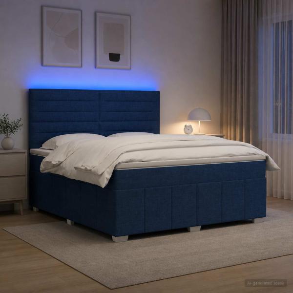 ARDEBO.de - LED Boxspringbett mit Matratze Blau 140 x 200 cm Stoff