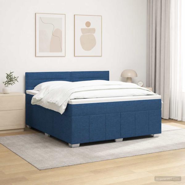 LED Boxspringbett mit Matratze Blau 140 x 200 cm Stoff