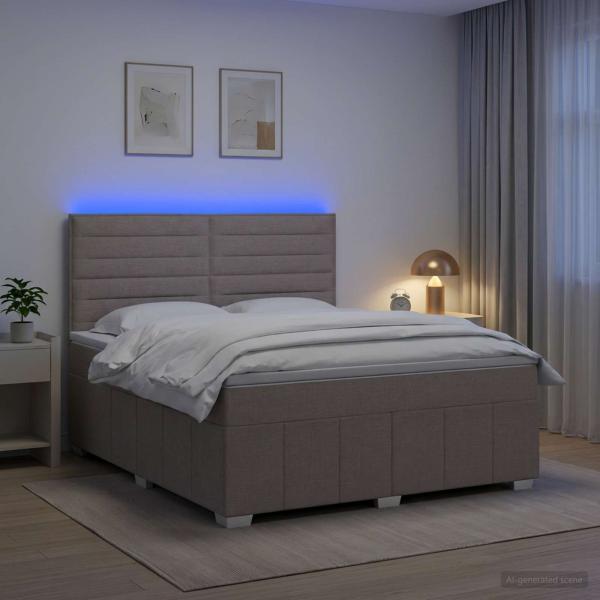 LED Boxspringbett mit Matratze Taupe 160 x 200 cm Stoff