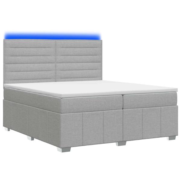 LED Boxspringbett mit Matratze Hellgrau 200 x 200 cm Stoff