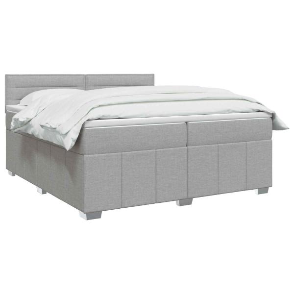LED Boxspringbett mit Matratze Hellgrau 200 x 200 cm Stoff