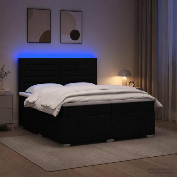 LED Boxspringbett mit Matratze Schwarz 200 x 200 cm Stoff