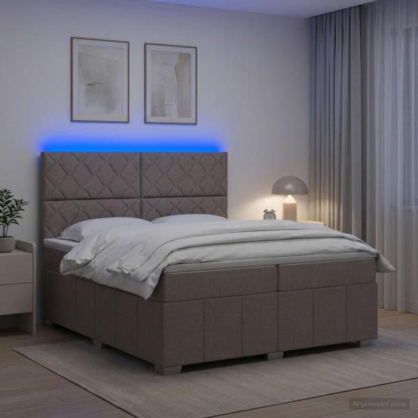 ARDEBO.de - LED Boxspringbett mit Matratze Taupe 200 x 200 cm Stoff