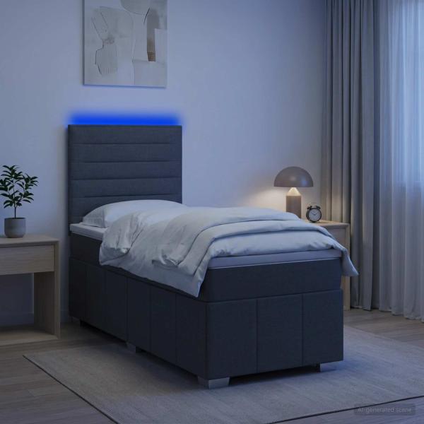 ARDEBO.de - LED Boxspringbett mit Matratze Dunkelgrau 90 x 190 cm Stoff