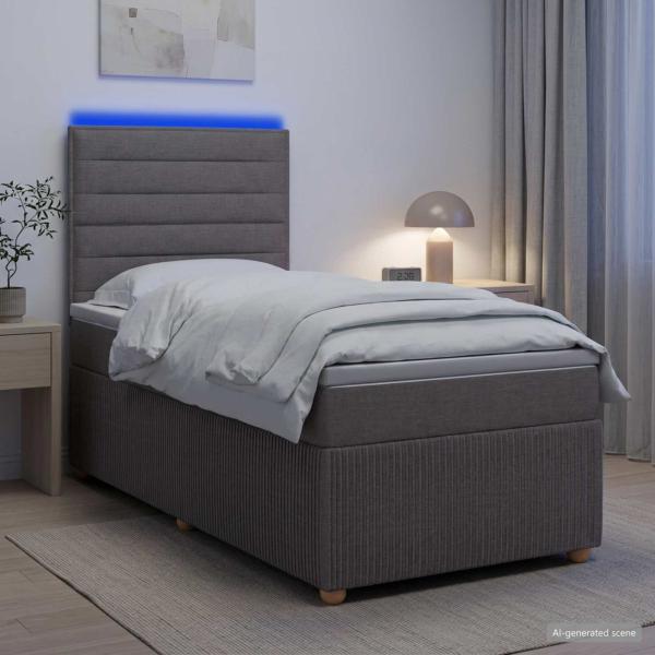ARDEBO.de - LED Boxspringbett mit Matratze Taupe 80 x 200 cm Stoff