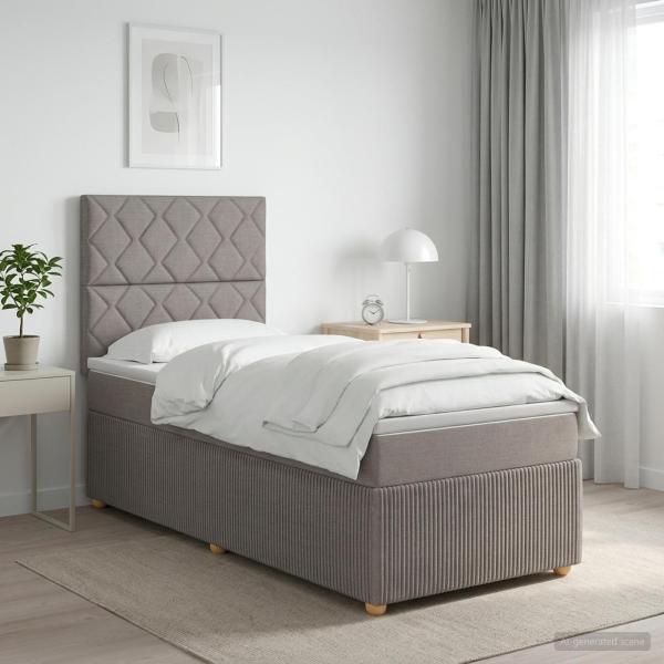 LED Boxspringbett mit Matratze Taupe 100 x 200 cm Stoff