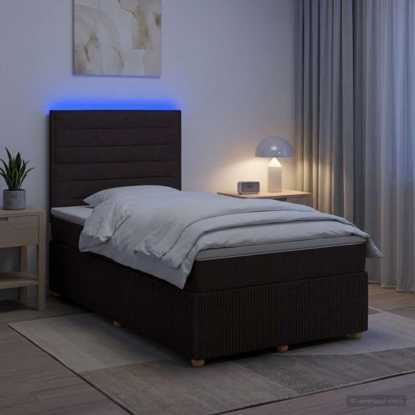 LED Boxspringbett mit Matratze Dunkelbraun 120 x 190 cm Stoff