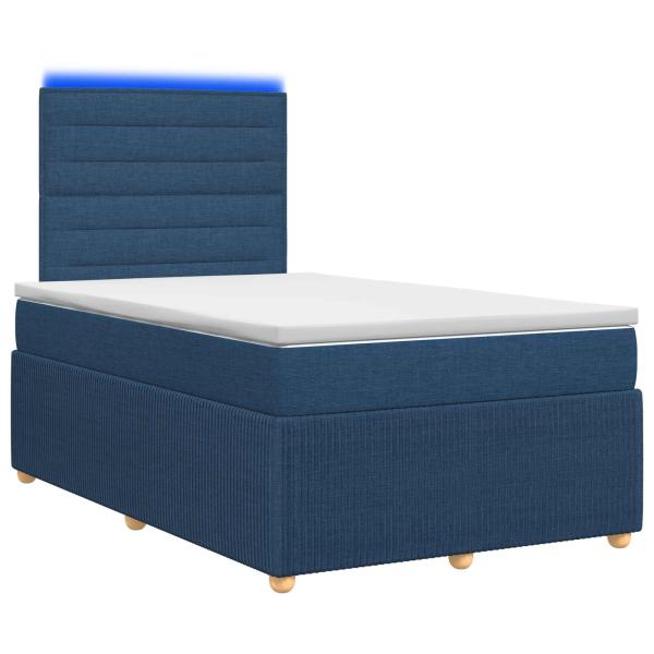 LED Boxspringbett mit Matratze Blau 120 x 190 cm Stoff