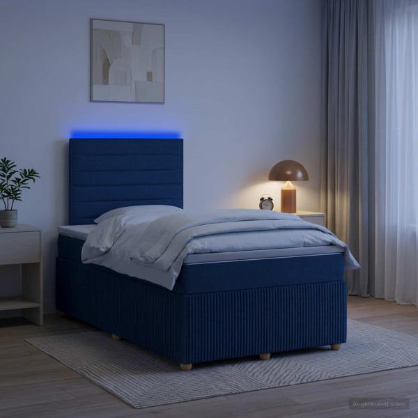 LED Boxspringbett mit Matratze Blau 120 x 190 cm Stoff