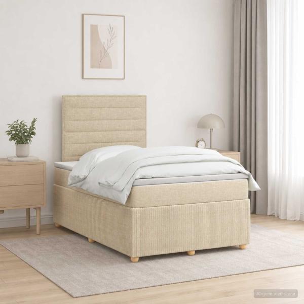 ARDEBO.de - LED Boxspringbett mit Matratze Creme 120 x 200 cm Stoff
