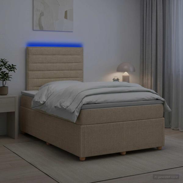 LED Boxspringbett mit Matratze Creme 120 x 200 cm Stoff