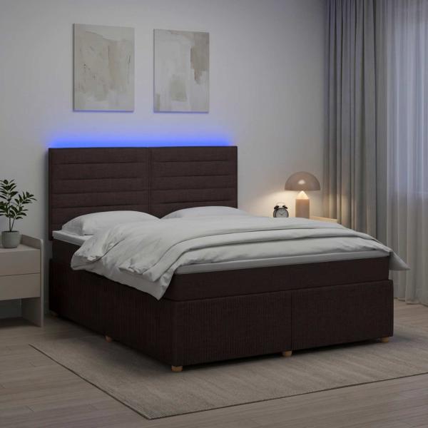 LED Boxspringbett mit Matratze Dunkelbraun 140 x 190 cm Stoff