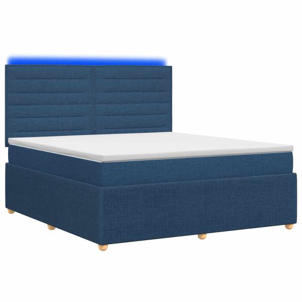 LED Boxspringbett mit Matratze Blau 160 x 200 cm Stoff