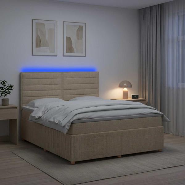 ARDEBO.de - LED Boxspringbett mit Matratze Creme 180 x 200 cm Stoff