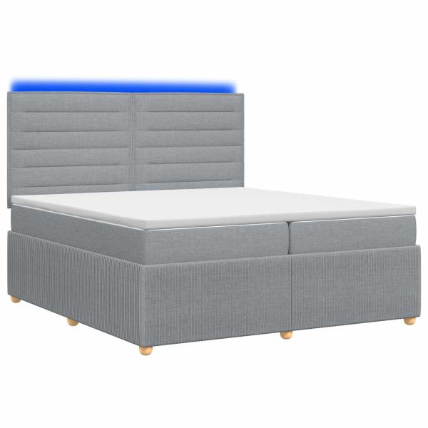 LED Boxspringbett mit Matratze Hellgrau 200 x 200 cm Stoff