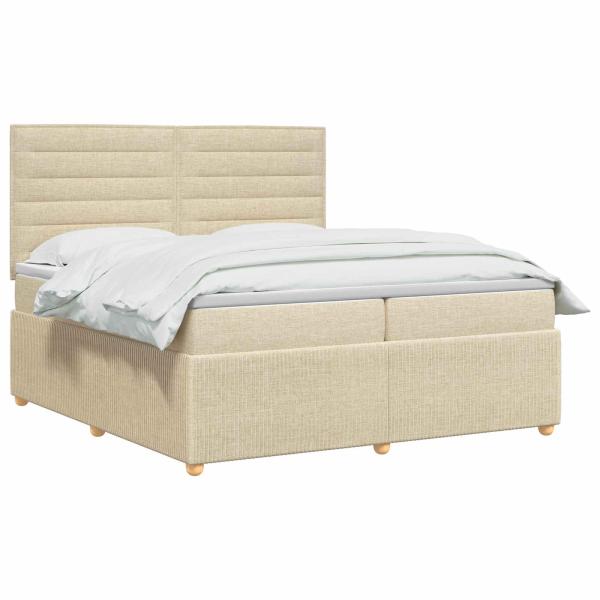 LED Boxspringbett mit Matratze Creme 200 x 200 cm Stoff