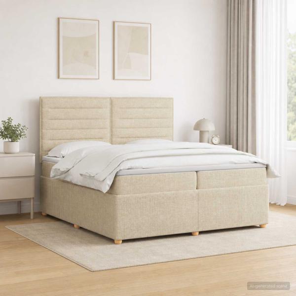 LED Boxspringbett mit Matratze Creme 200 x 200 cm Stoff