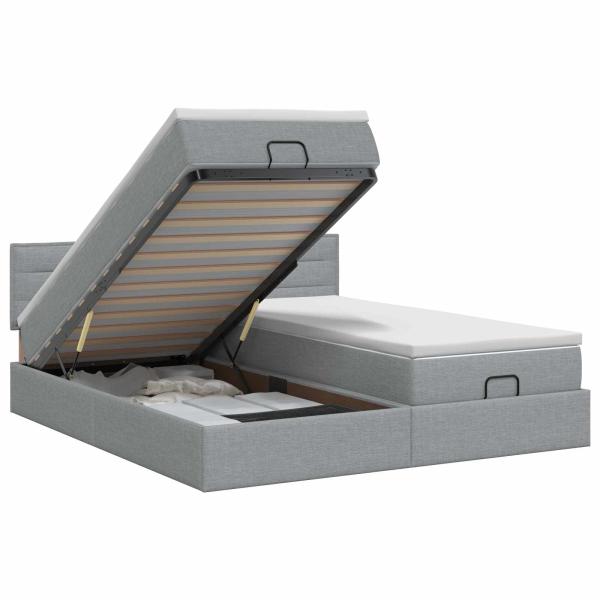 Ottoman Bett mit Matratze mit Kopfteil 2 stk. Hellgrau Stoff