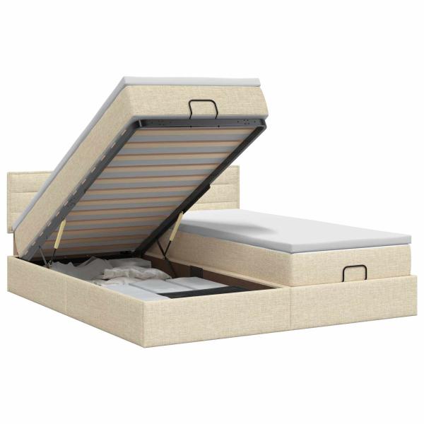 Ottoman Bett mit Matratze mit Kopfteil 2 stk. Creme Stoff