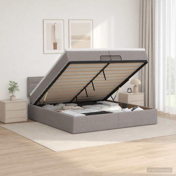 Ottoman-Bett mit Matratze und LED Taupe 200 x 200 cm Stoff