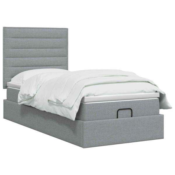 Ottoman Bett mit Matratze Hellgrau 90 x 190 cm Stoff