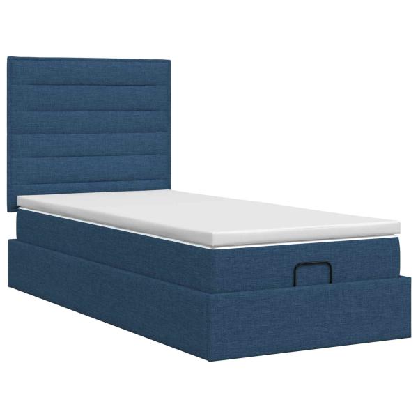 Ottoman Bett mit Matratze mit Kopfteil Blau 100 x 200 cm Stoff