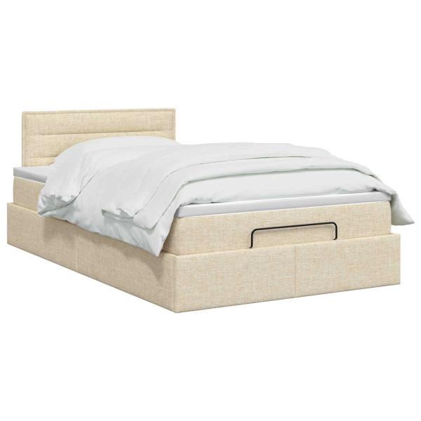 Ottoman Bett mit Matratze mit Kopfteil Creme 120 x 200 cm Stoff