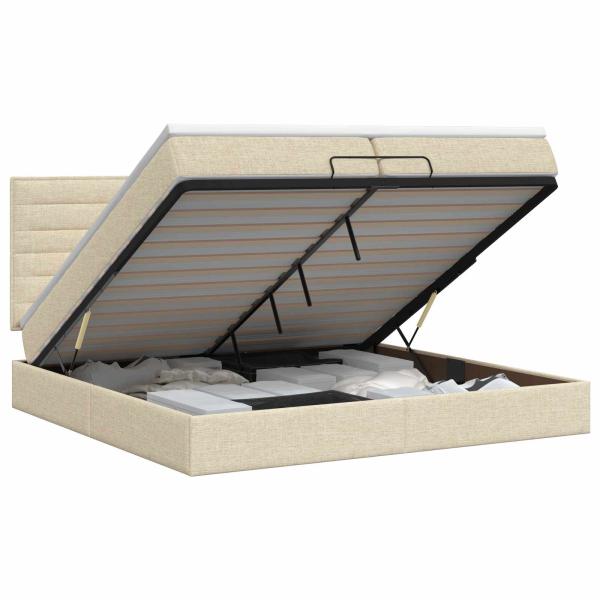 Ottoman Bett mit Matratze mit Kopfteil Creme 200 x 200 cm Stoff