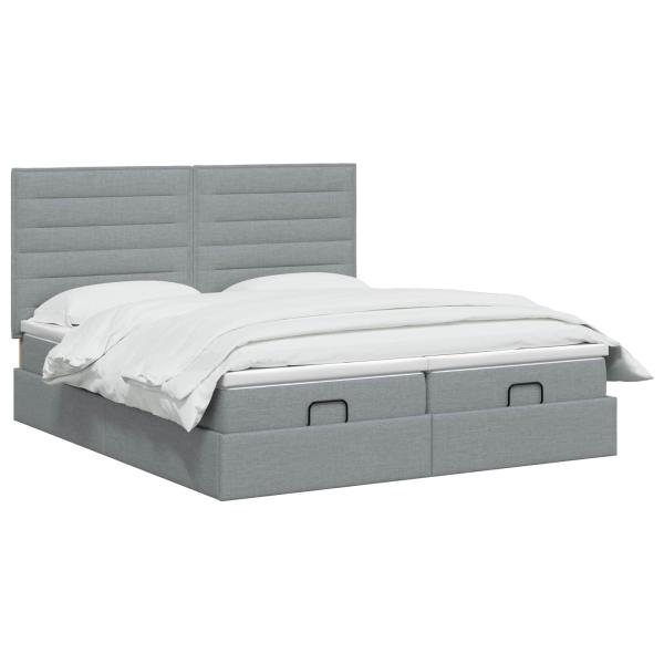 Ottoman Bett mit Matratze mit Kopfteil 2 stk. Hellgrau Stoff