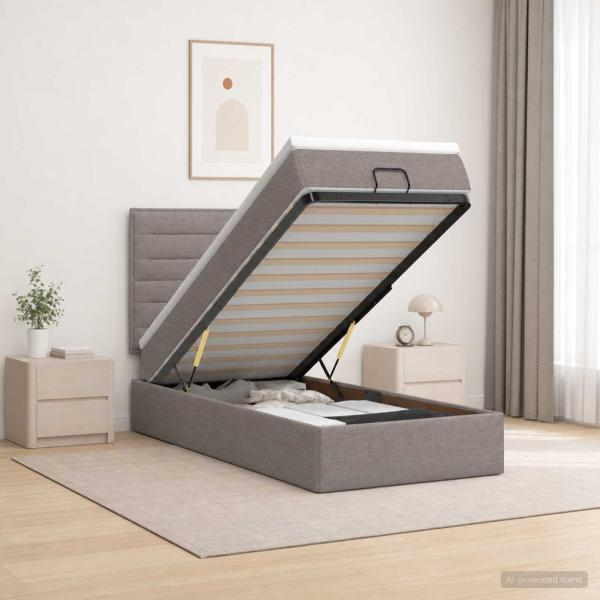 ARDEBO.de - Ottoman-Bett mit Matratze und LED Taupe 80 x 200 cm Stoff